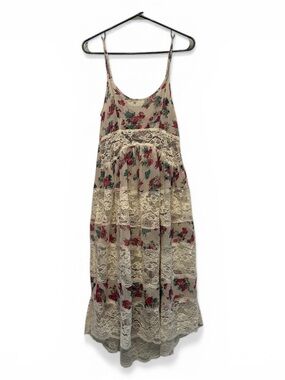 Y2K Style Nameless Floral Sheer Lace Slip Dress in Cream, Pink and Green Small